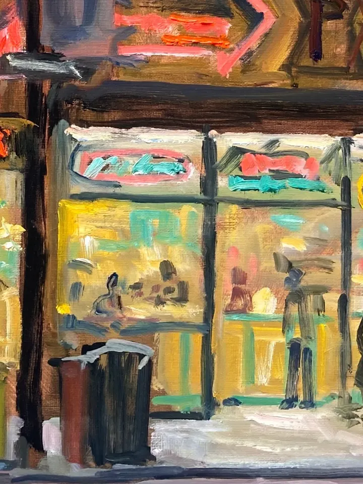 Large New York Cityscape - Papaya King/NYC Nocturne - 18x24 Oil on Linen, Contemporary New York Impressionist Fine Art, Signed Original