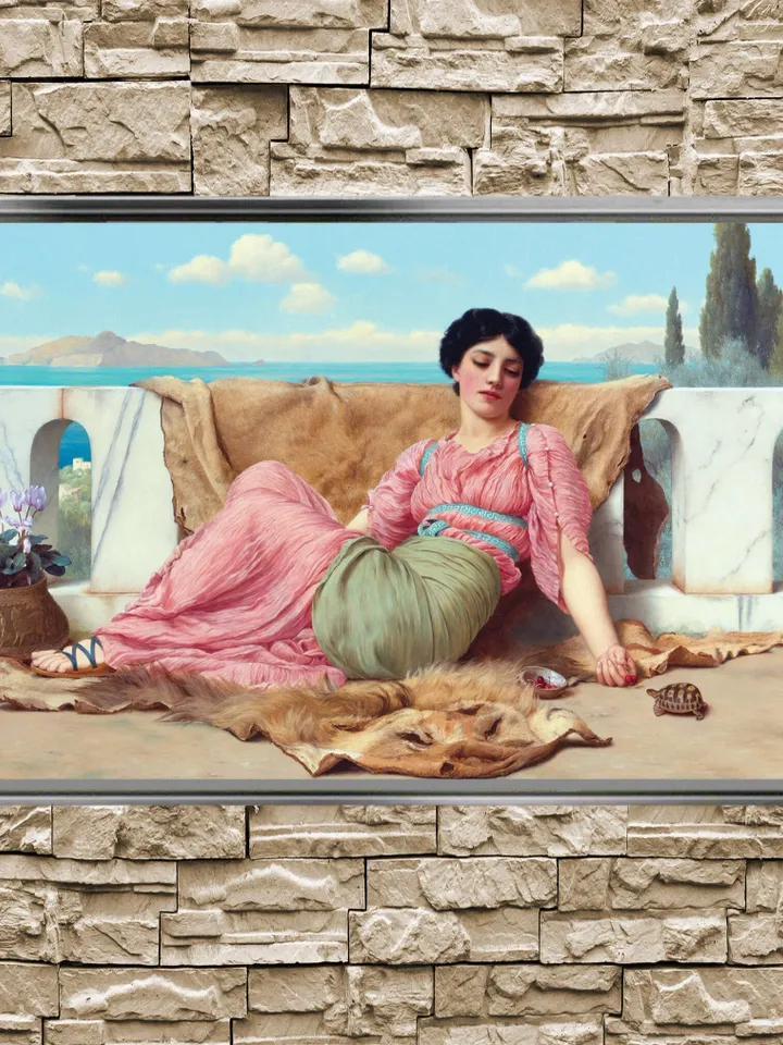 John william godward the quiet pet Print on Canvas , Floating Frame Option, Modern Wall Art, Extra Large Canvas Wall Art