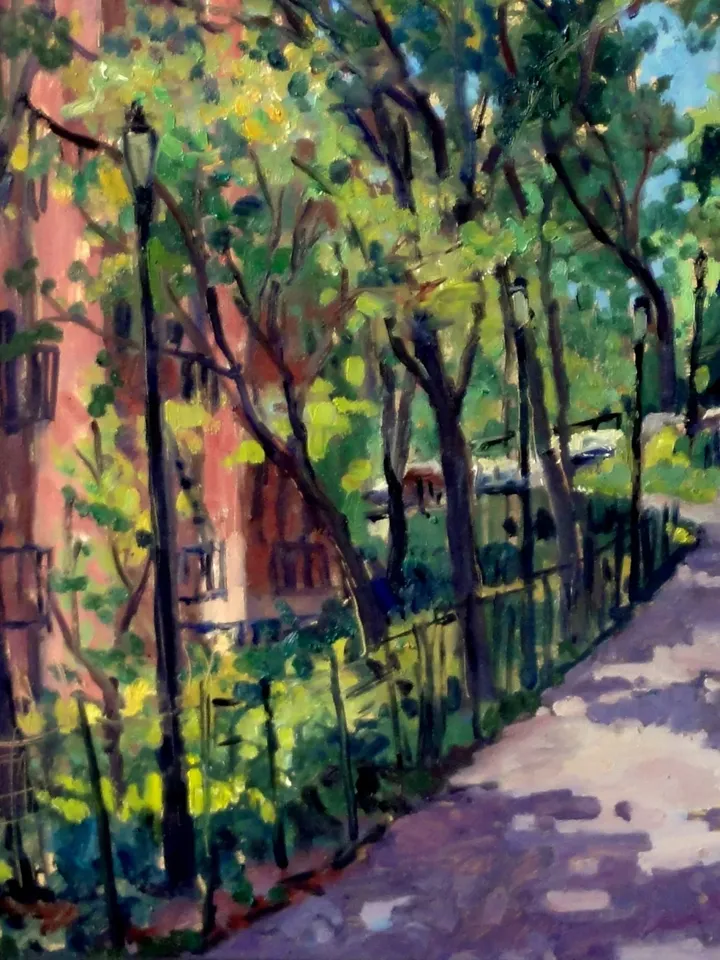 Original NYC Cityscape Painting - Isham Park Alley/Inwood/New York City - 14x18 Oil on Panel, Plein Air Impressionist Fine Art