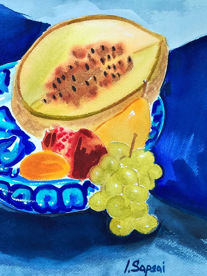 Ukrainian art Still life in watercolor with juicy summer fruits Ukrainian artist Original painting