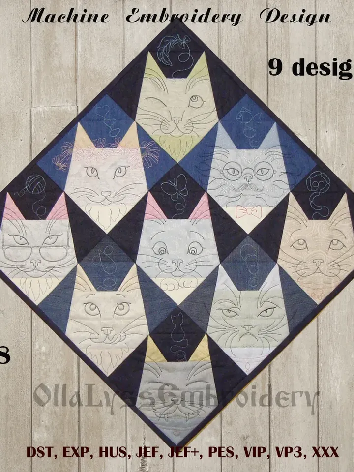 Cats Quilt Blocks 8x8 ITH machine embroidery designs