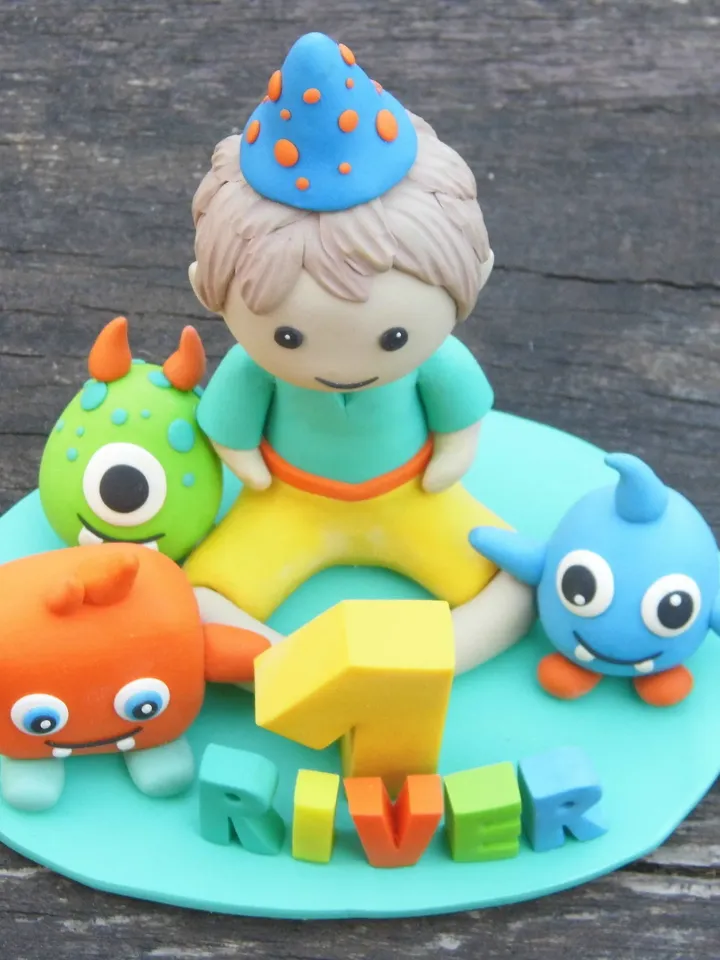Personalized First Birthday Cake Topper Boy, Monster Cake Topper 1st, Polymer Clay Cake Topper Custom, Monster First Birthday Party