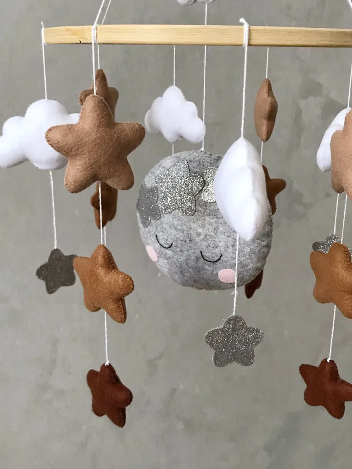 Moon and stars baby mobile neutral. Space baby mobile. Sky mobile. Star cloud mobile. Personalized baby mobile