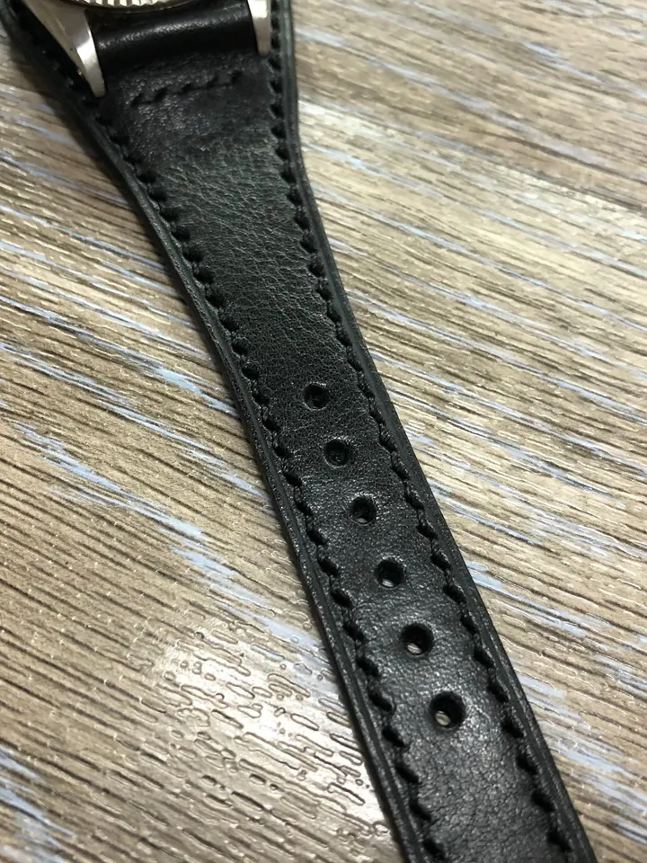 Black Leather watch Straps, Full Bund Straps 20mm, Mens Cuff Wrist Watch Band 19mm, Personalise, Black outfit, Valentines Day Gift ideas