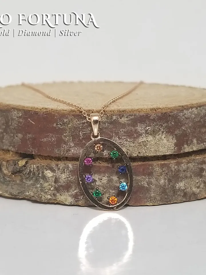 Dainty 14K Gold Ovale Multi Color Stone Necklace Jewellery for Women - Gift, Anniversary, Love, Party,, Minimalistic, Casual, Valentines