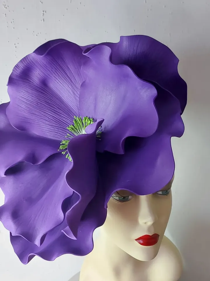 Giant purple fascinator Kentucky Derby Hat Wedding Headdress, Bridal headpiece Floral Hair Accessory Occasion hats
