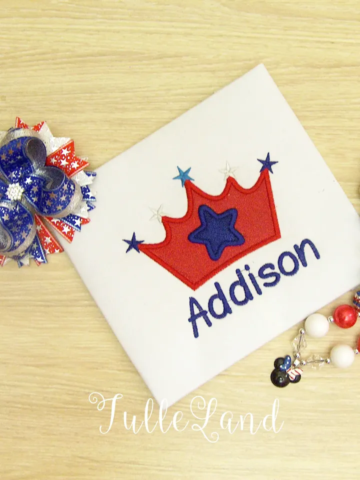 Patriotic Crown Little miss america American Patriotic Unicorn USA Applique Design for Machine Embroidery
