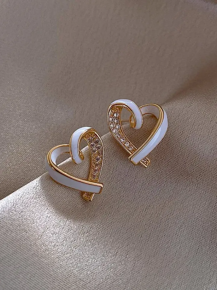 Gold Plated Heart Shape Stud Earrings, Heart Shaped Studs, Heart Stud Earrings Gold, Gold Heart Shape Earrings, Gold Heart Earrings
