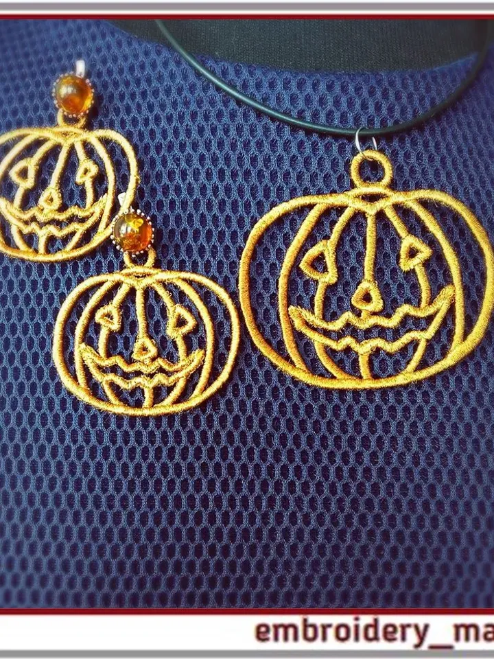 In the hoop FSL embroidery pumpkin pendant earrings Key fob