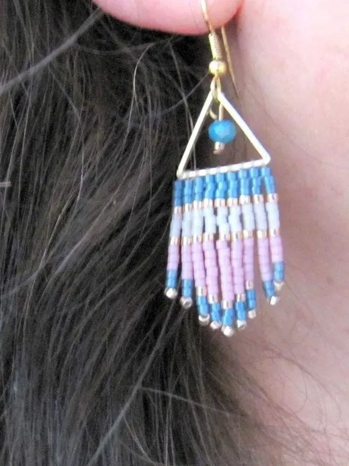 Handwoven Miyuki earrings, micro macrame hippie style fringed earrings, fringe earrings, miyuki hanging earrings, Christmas gift friend