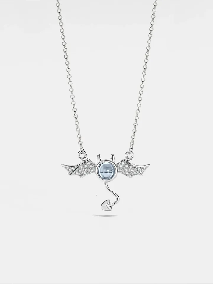 PERIMADE Demon Wing Projection Necklace • Personalized Picture Inside Pendant • Sterling Silver Keepsake Jewelry • Trendy Best Friend Gift