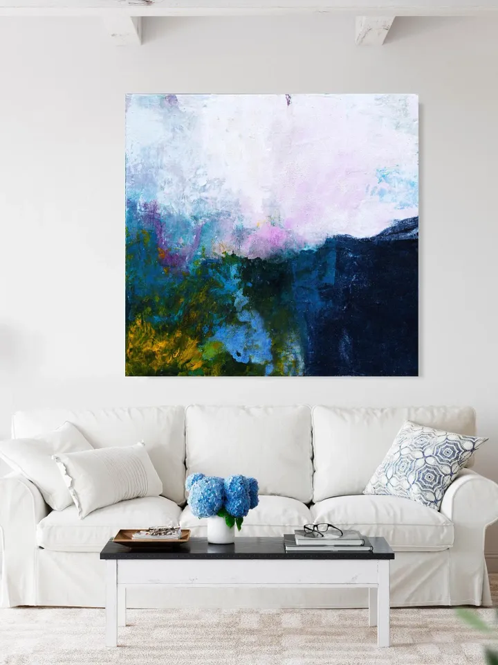Dark Blue Wall Art, Original Abstract Painting on canvas, Extra Large Square Canvas Art, Square Textured Abstract Art, Aesthetic Wall Art