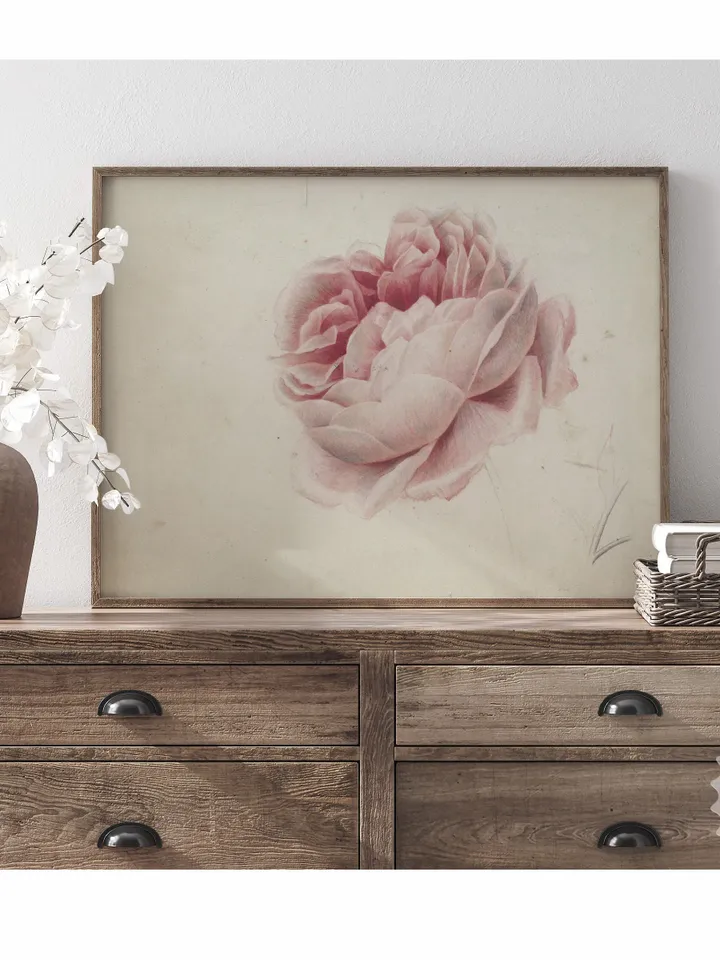 Vintage Red Rose Watercolor Print, Floral Painting, Printable Farmhouse Wall Art Decor, Downloadable | 53