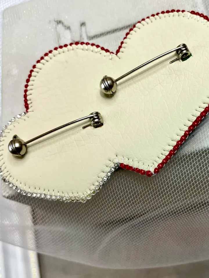Beaded Brooch Hearts in Red and Blue Color, Handmade Embroidered Accessory, Pin Brooch, Heart Brooch