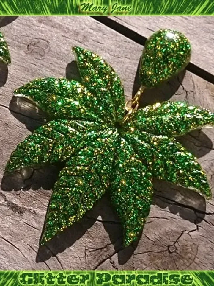 Mary Jane - Earrings - Confetti Lucite - Weed Earrings - Cannabis - Sativa - Ganja - Marijuana - Hemp - Stoner - Retro - Glitter Paradise®
