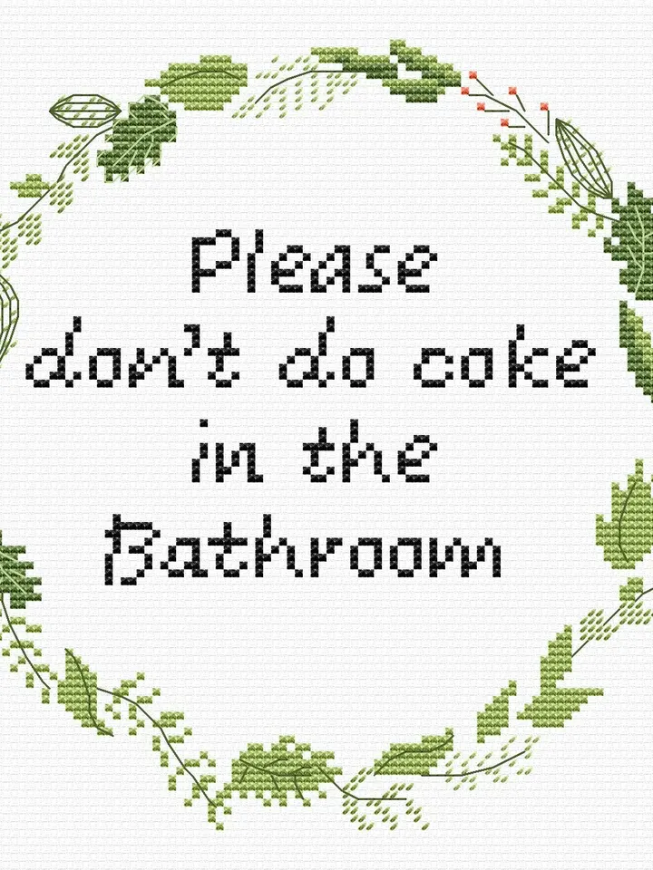 Please Don’t Do Coke In The Bathroom Cross Stitch Pattern PDF, Funny cross stitch pattern modern, Subversive xstitch