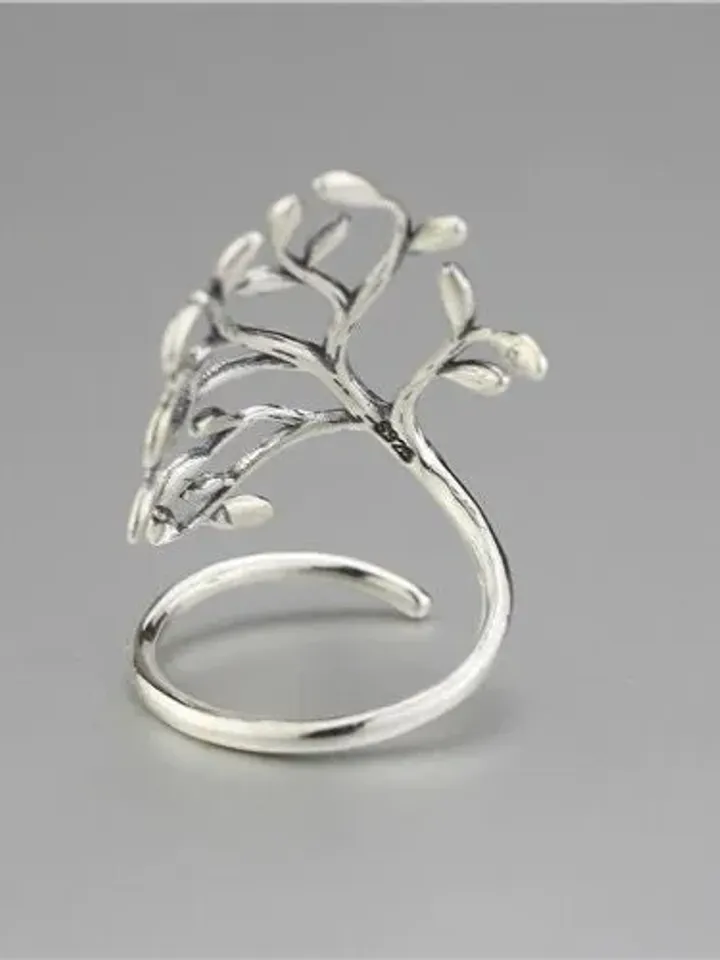 925 Silver Tree Ring, Leaf Ring, Adjustable Leaf Ring Silver, Green Leaf Ring, Leaf Ring, Adjustable Silver Ring, Green Ring, Leaf Rings