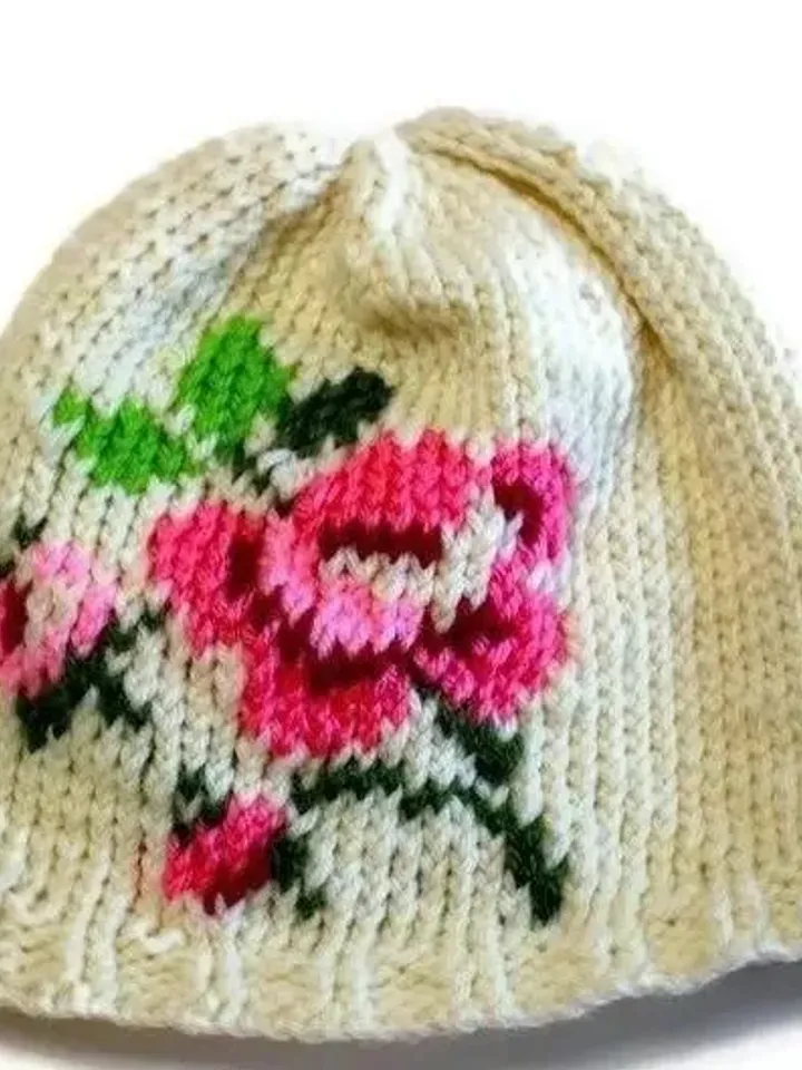 Pink and Green Floral Hat, Winter Hats, Gift Ideas for Christmas and Birthdays, Girl Hat with Flowers, Mommy and Me Hats, Mother's Day Gifts