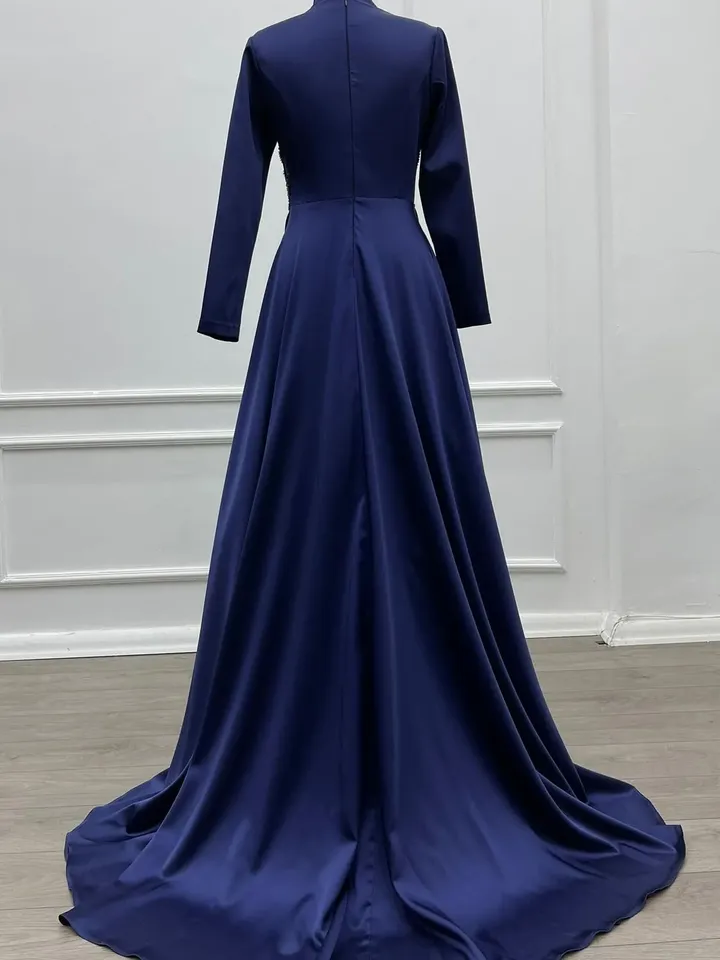 AHUNARE HIJAB - Sude  Navy Blue Embroidered Wedding Dress, Muslim Evening Gown, Nikah, Islamic Wedding, Engagement, Bridesmaid,