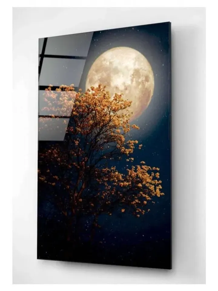 Digi-art Neon Full Moon Tempered Glass Printing Wall Art , Natural And Vivid Wall Decor , Modern Wall Art, Extra Large Wall Art