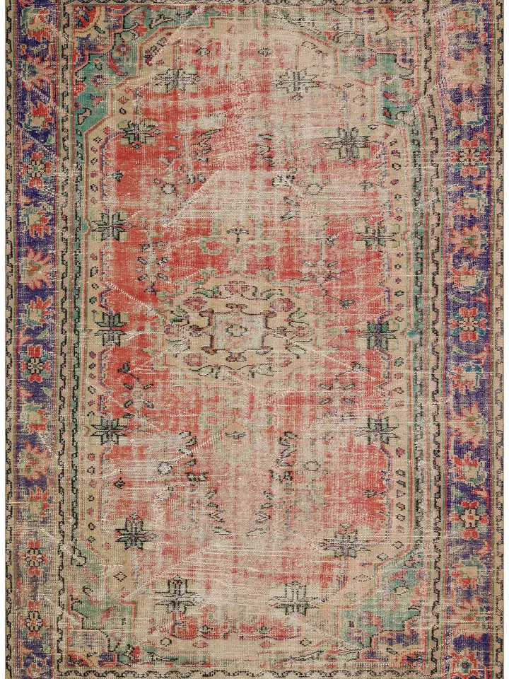 Faded Fire Rug: Distressed Red Turkish Rug, 6.20 x 9.44 ft - Perfect Boho Chic Decor for Home & Office!