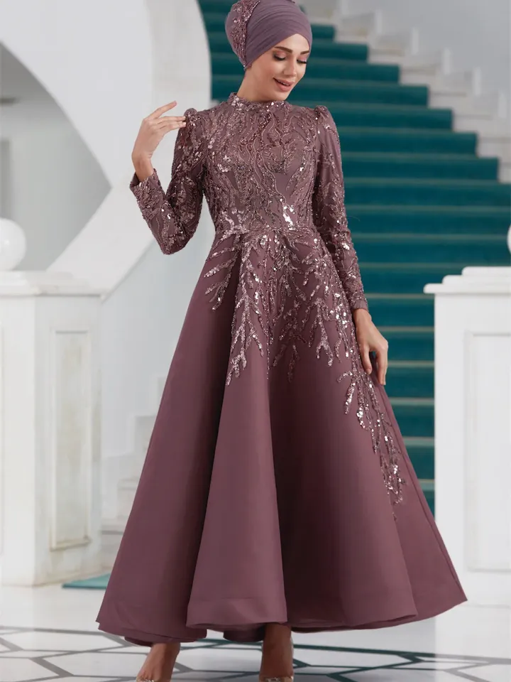 AHUNARE HIJAB - Yıldız Rose Embroidered Wedding Dress, Muslim Evening Gown, Nikah, Islamic Wedding, Engagement, Bridesmaid,
