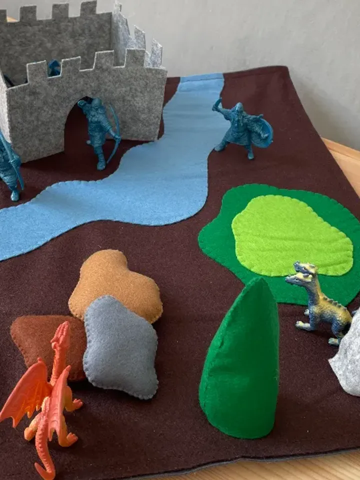 Felt play mat, Vikings and dragons felt playscape, Small world play, Play mat for kids, Travel play mat, Felt play scene