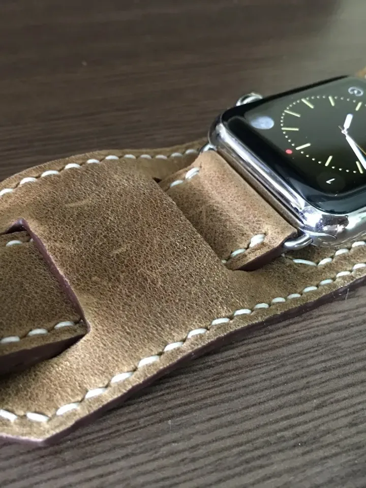 Apple Watch Cuff Band, Series 7 Apple Watch Band 45mm, Beige Genuine Leather Watch Straps for iWatch Series 6 44mm, Smart Watch Accessories