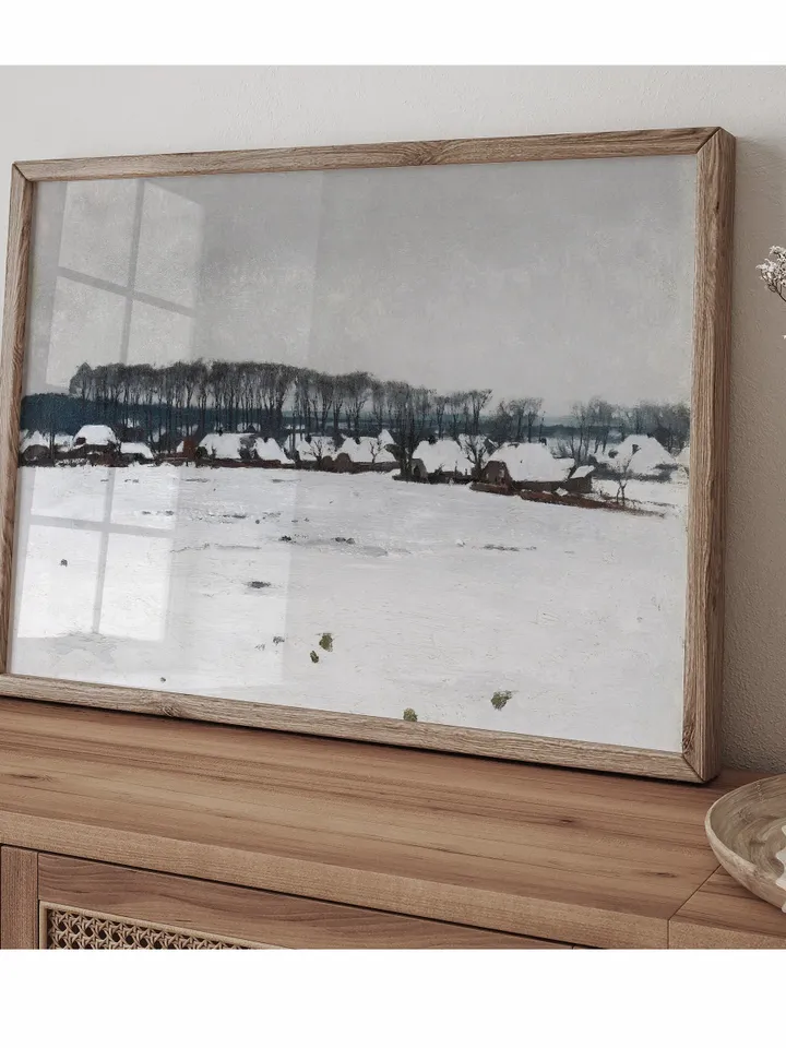 Antique Winter Village Landscape Painting, Vintage Printable Christmas Decor, Digital Download | 349