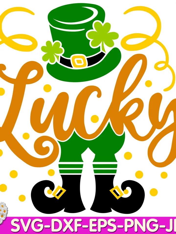 St Patricks Day Lucky Green Shamrock Lucky with Leprechaun Hat digital design Cricut svg dxf eps png ipg pdf, cut file