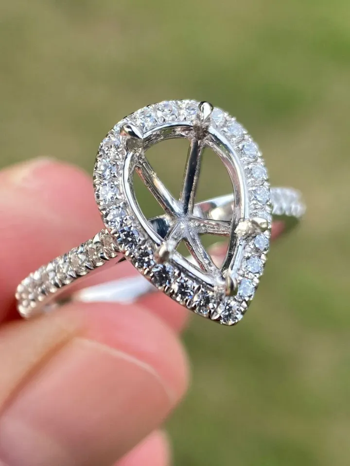 Engagement Ring, Wedding Ring, Diamond Ring, Solid 14K White Gold 7x10mm Pear Ring