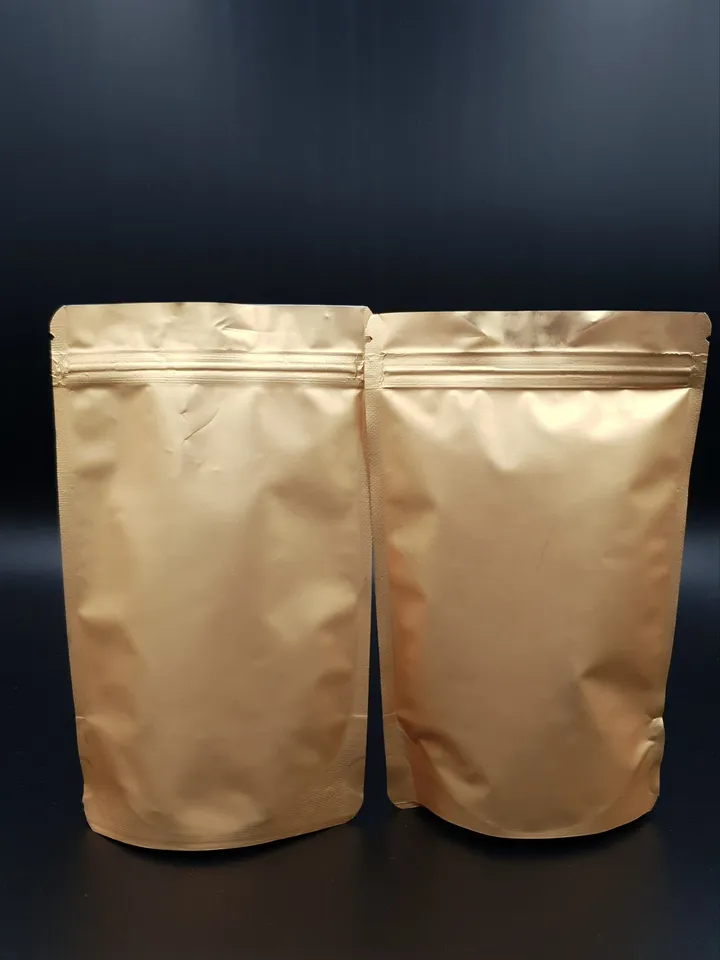 MATT GOLD Mylar Stand Up Pouches with Valve option Resealable Coffee Bags, Compostable Bag Mylar Foil Coffee Pouch Food Bag With Zip Bag