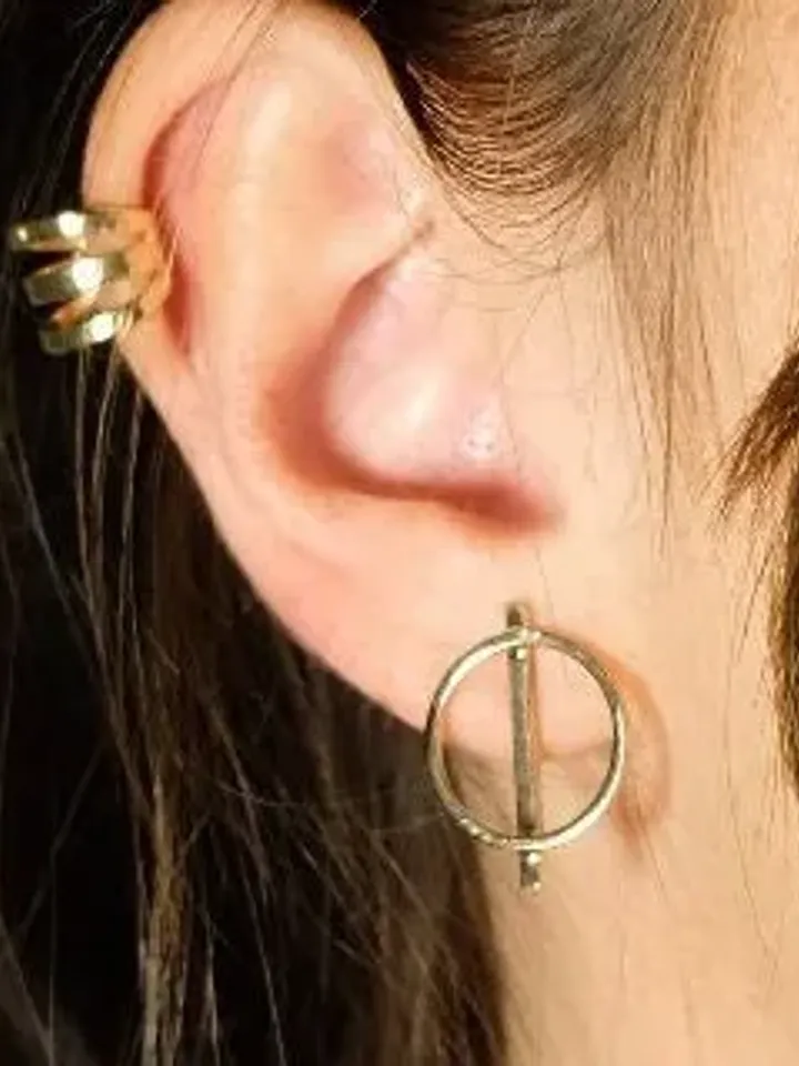 Cute Geometric Studs with Open Circle and Bar | Cool Minimalist Stud Earrings | Contemporary Jewelry for Women | Gifts For Her Best Friend