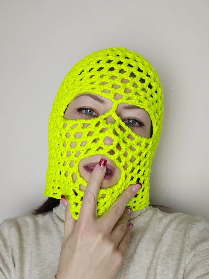 Mesh balaclava hood unisex Fluorescent balaclava crochet Fishnet face covering Rave balaclava neon green