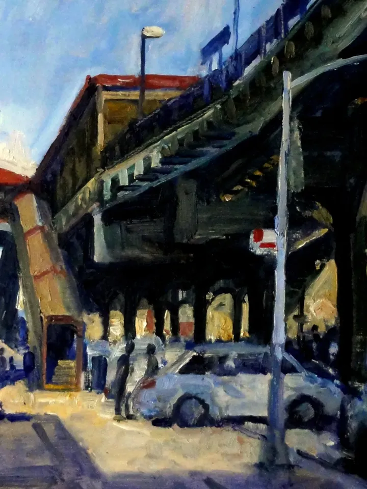 Original New York Oil Painting -NYC Geometry/215th St Station- 11x14 Oil on Panel, Urban Impressionist Cityscape, Fine Art