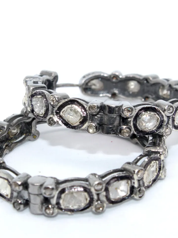 Polki Diamond Hoop Earrings, Sterling Silver Earrings, Huggie Hoop Earrings, Silver Earrings, Polki Jewelry, Victorian Jewelry