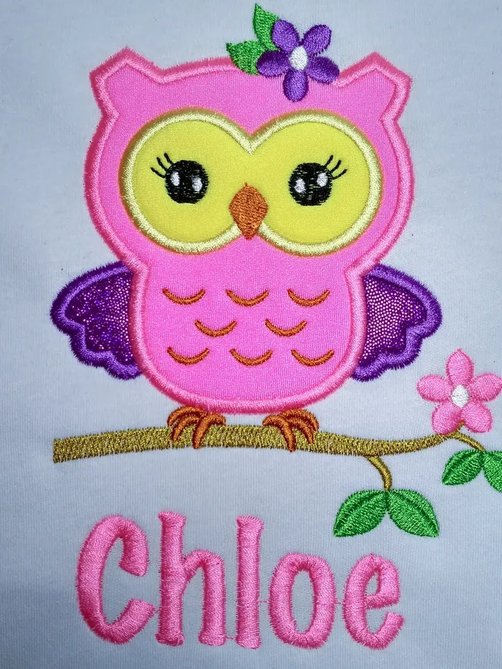 Owl Birthday for girl Design Applique for Machine Embroidery