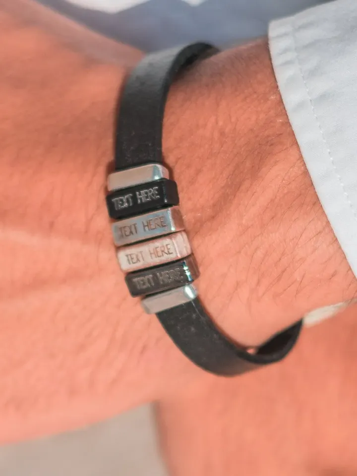 Custom Name Bracelet | Bracelet with Kids Names | Engraved Name Bracelets for Men & Women | Leather Gift for Him | Dad/Grandpa Bracelet