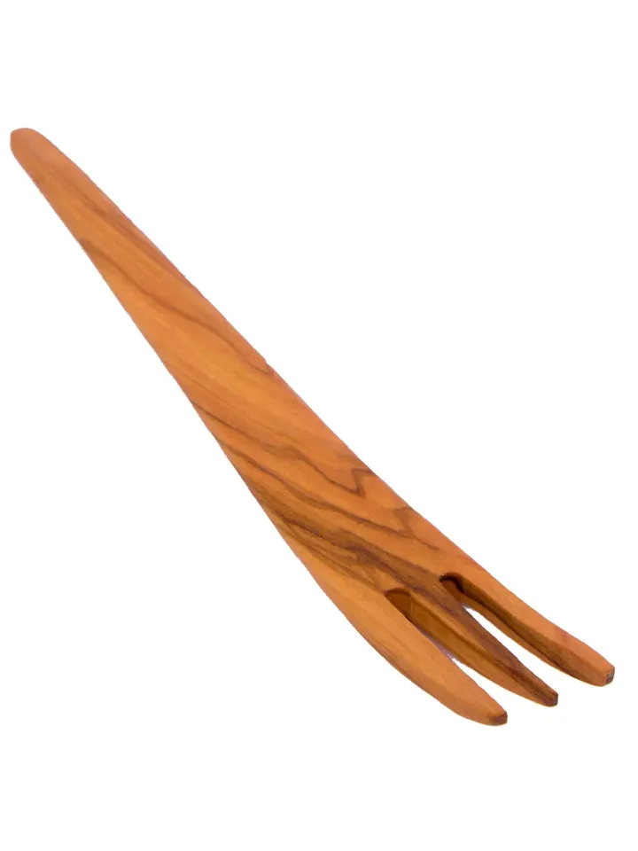Hand Carved Olive-Wood Curved Fork with 3 Points - AKwood Albanian Cooking Utensils - Wooden Fork / rustic kitchen decor / best quality