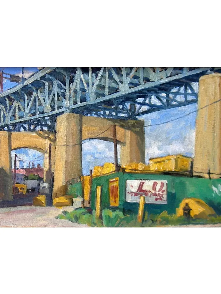 Original New York Cityscape Painting -Old Kosciuszko Bridge/Brooklyn/NYC- 10x20 Oil on Canvas, Urban Industrial Landscape Painting