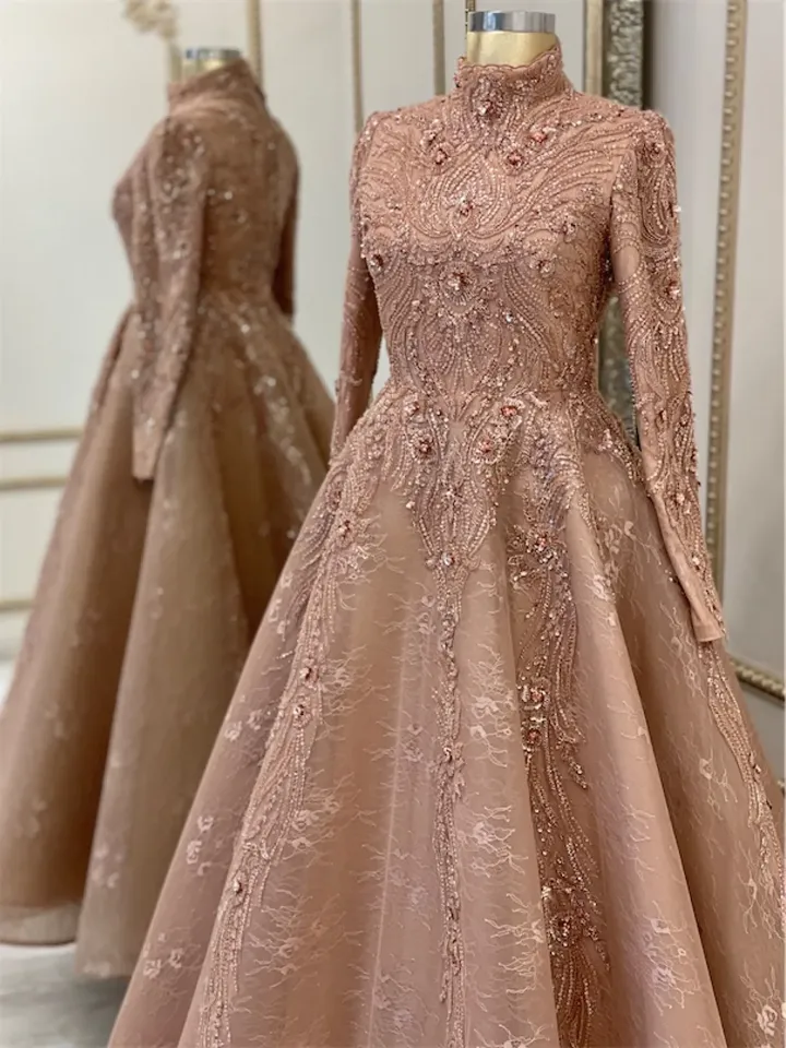 AHUNARE HIJAB - Lal Powder Pink Wedding Dress, Muslim Evening Gown, Nikah, Islamic Wedding, Engagement, Bridesmaid,