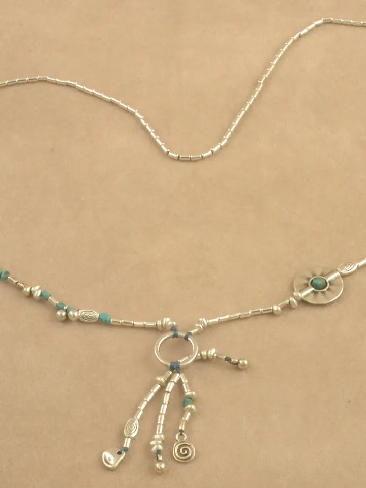 Boho Y Turquoise Necklace for Women, Genuine Stones Bohemian Jewelry, Boho Chic Beaded Necklace, Layering Minimalist Contemporary Jewellery