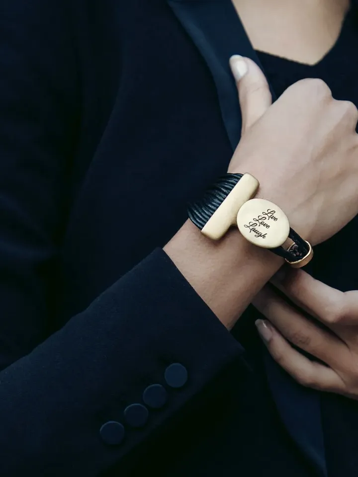 Wide Gold Cuff Bracelet for Women, Massive Button Clasp Matte Gold, Trending Statement Jewelry Uno de 50 Style, Leather Custom Engraving
