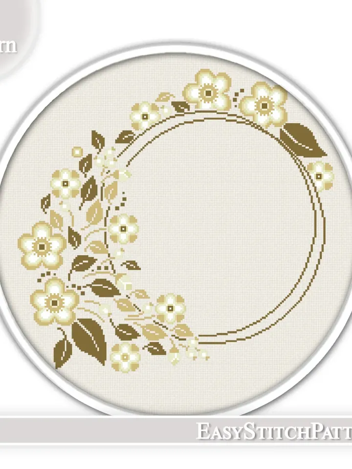 Floral Wreath cross stitch pattern. Flower frame cross stitch. Modern cross stitch.