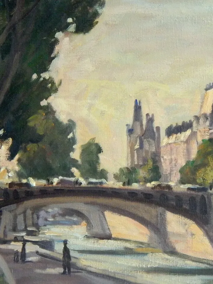 Original Paris Landscape Painting - The Seine - 15x21 Oil on Canvas, Plein Air Impressionism, Signed Original Vintage Fine Art 1985