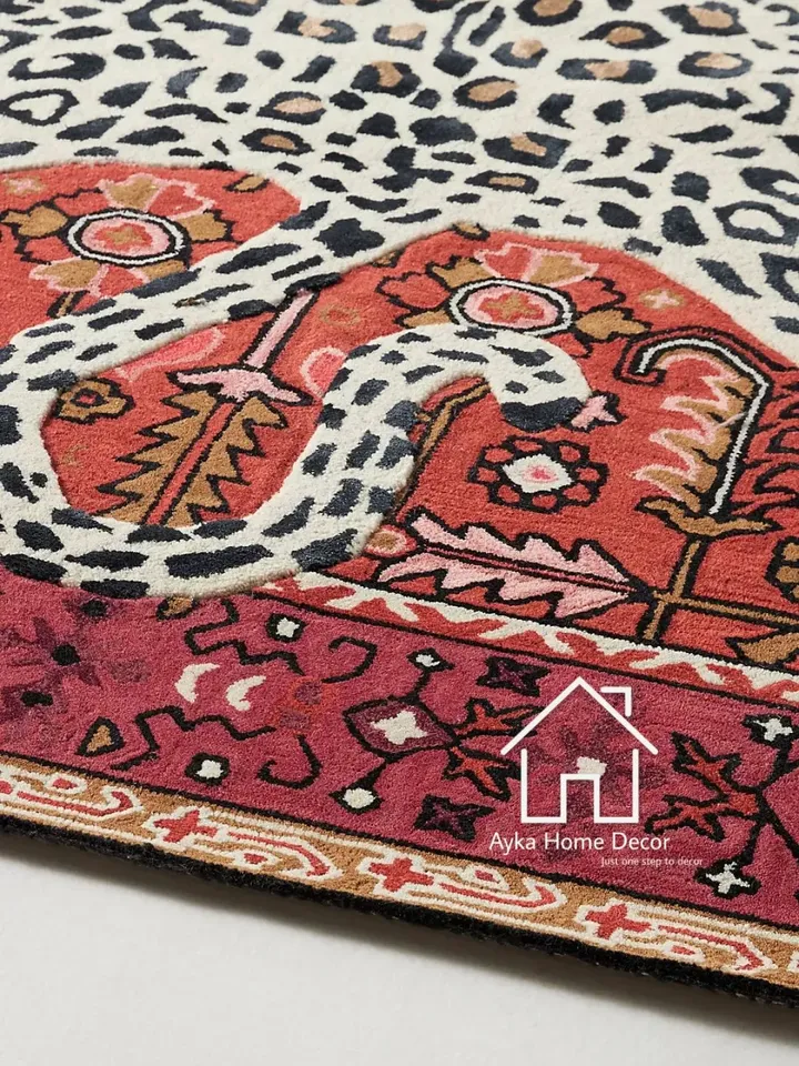 Leopard 100% Handmade Woolen Area Rug For Hall Kitchen Living Room Bed Room Dining Room Kids Room Carpet / Chita Rugs /Animal Rugs Christmas