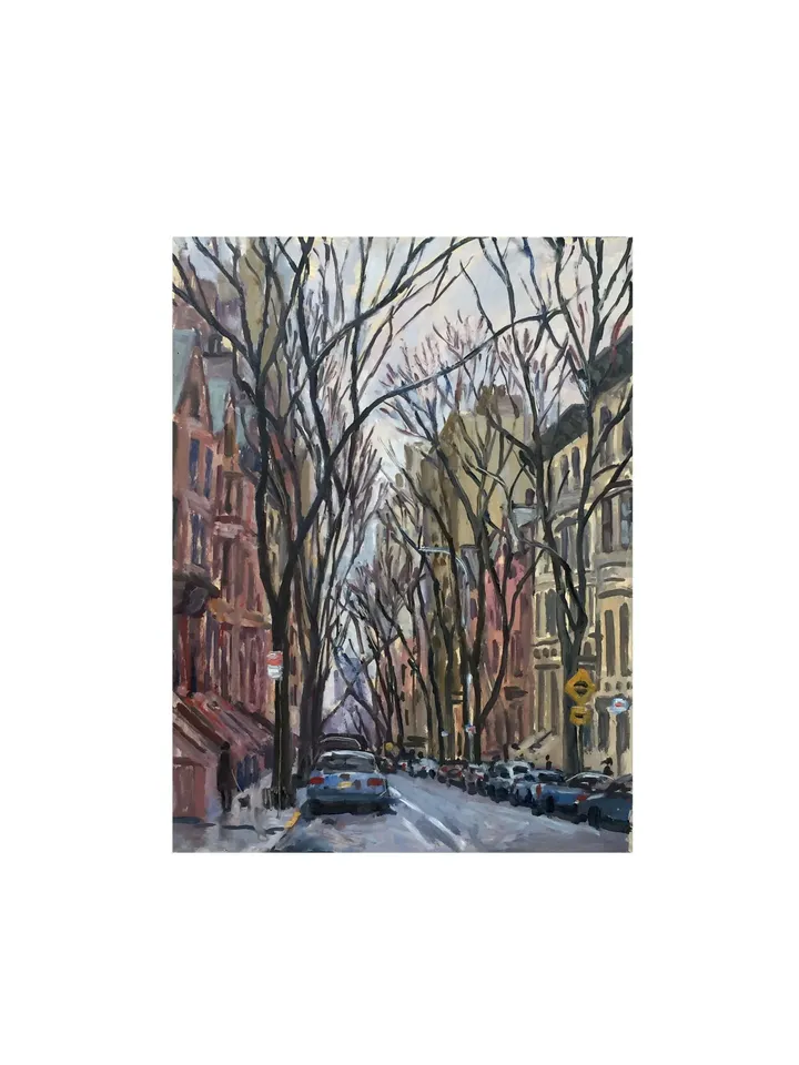 New York Cityscape -Winter Grey/90th St/Upper West Side/NYC- 12x16 Oil on Panel, Impressionist Landscape, Signed Original American Fine Art