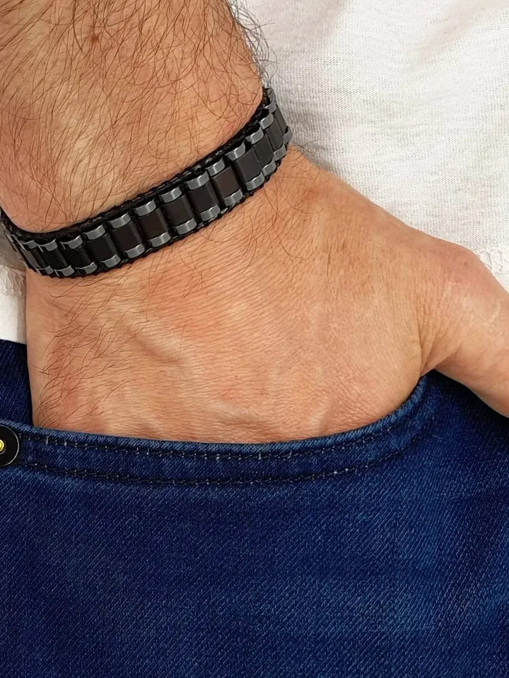 Hematite Wristlet, Black Bracelet, Gifts for Dad, Anniversary gifts, Stylish Jewelry, Unique Gifts, Causal Accessorize, Gifts for Groom