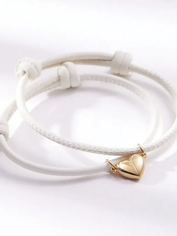 PERIMADE Braided Heart Couple Bracelet • Matching Magnetic Charm Bracelet • Long Distance Relationship Jewelry • Trendy Best Friend Gift