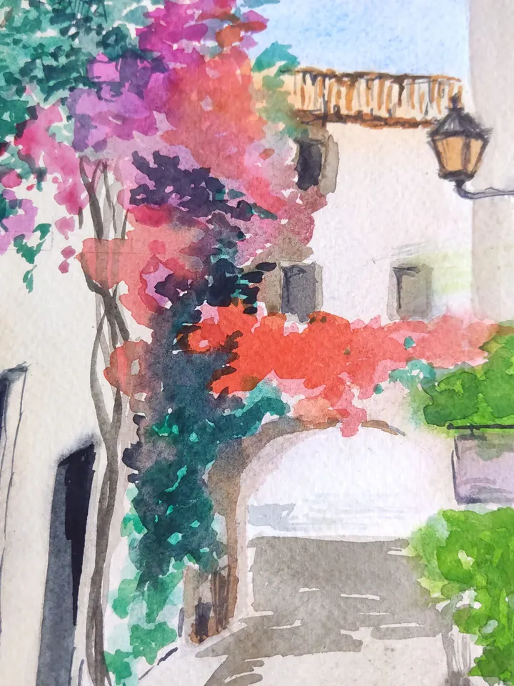 Italian Street Painting Original Watercolor Art landscape Miniature Artwork painting